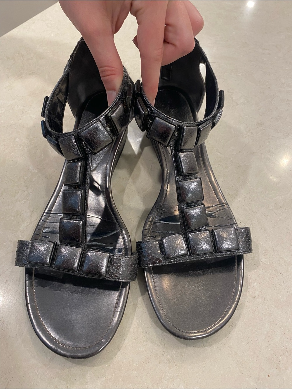 Gladiator/Metallic Gray T-Strap Women’s Sandals